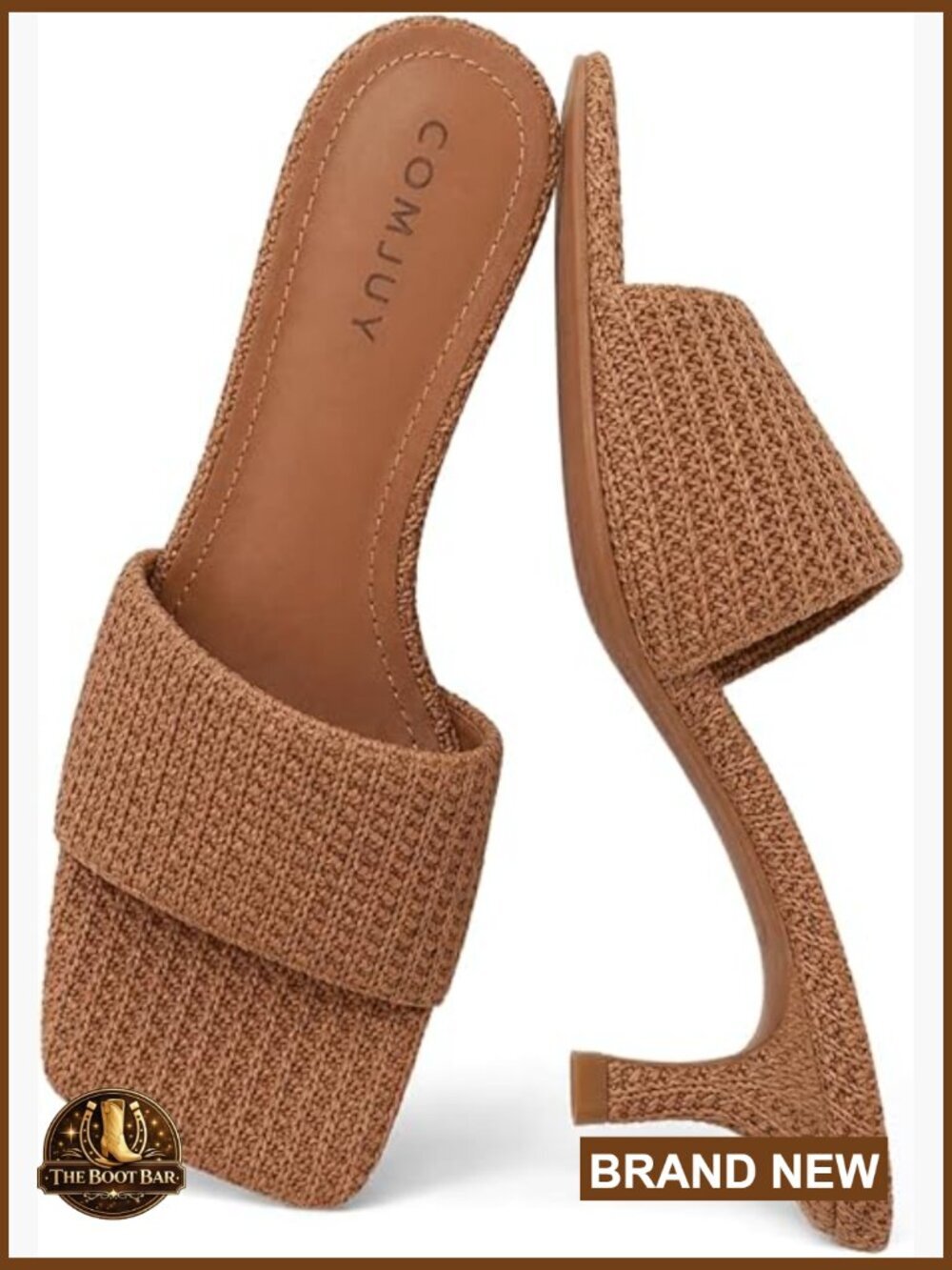 Womens Raffia Slide Sandals Square Toe Kitten Heels Summer